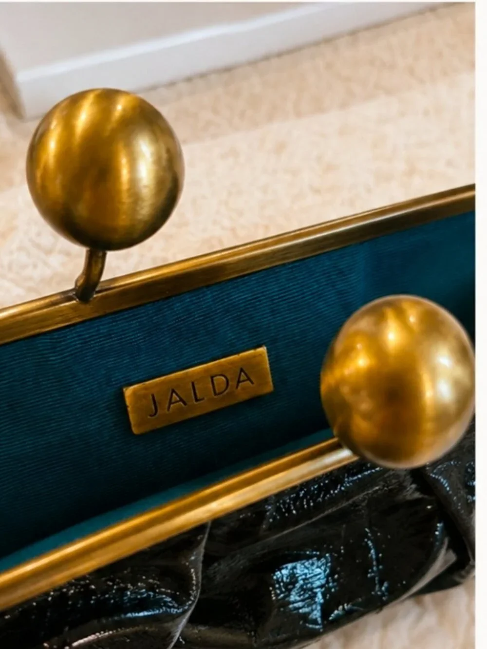 JALDA Dark Forest Green Patent Leather Kiss-Lock Shoulder/Clutch Bag